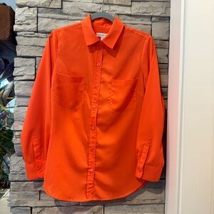 Coldwater Creek Orange Button Up Top Long Sleeve Pullover Tunic Blouse Size XS